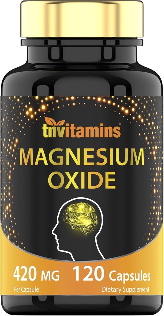 tnvitamins Magnesium Oxide 420mg - 120 Capsules tención 4 Month Supply! ← 100% Daily Value of Magnesium Oxide in One Capsule ← Oxido de Magnesio ← Non-GMO, Made in The USA