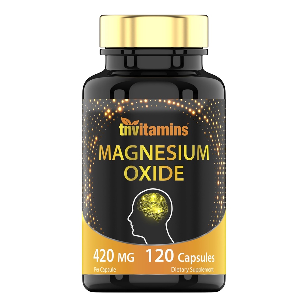 tnvitamins Magnesium Oxide 420mg - 120 Capsules tención 4 Month Supply! ← 100% Daily Value of Magnesium Oxide in One Capsule ← Oxido de Magnesio ← Non-GMO, Made in The USA