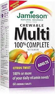 Jamieson 100% Completo Multivitamina Chewable para adultos Citrus Twist Multi, 60 tabletas masticables