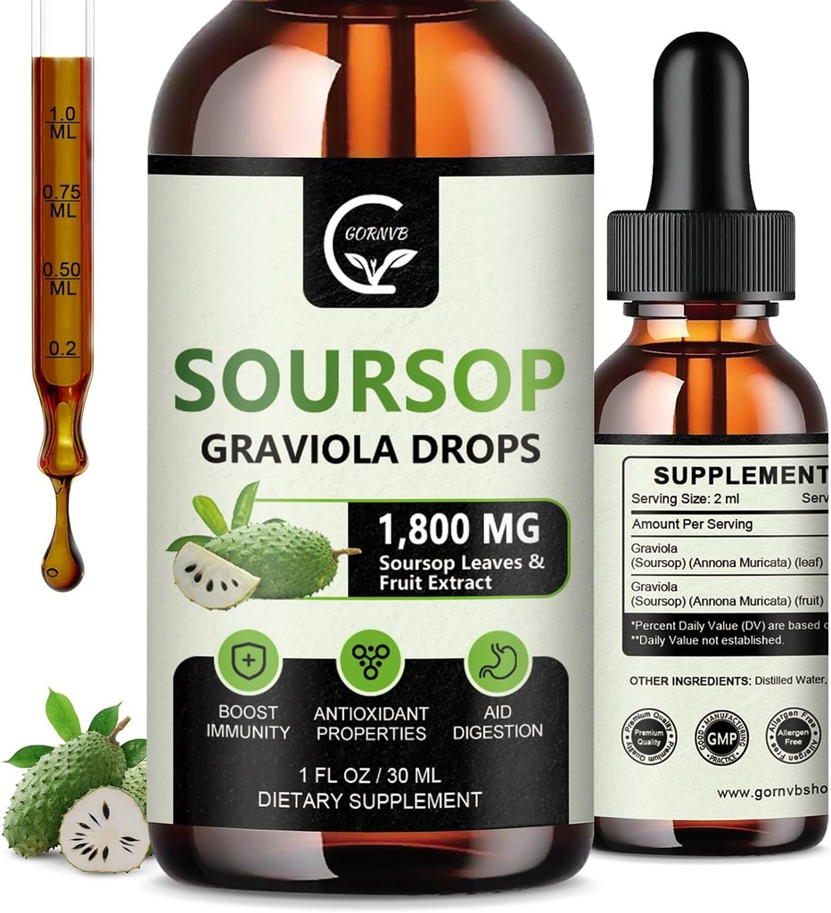 (2 Pack) Soursop Graviola Liquid Drops 1800mg, 98% Absorption Soursop Bitters Liquid for Cell Support " Regeneración, Immune Boost, Relax, Liver and Sleep, Herbal Goodness, Gluten Free, 1 Fl Oz
