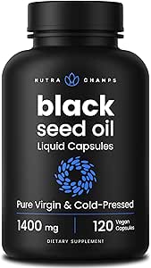 NutraChamps Black Seed Oil Orgánica Cold Presionado TEN 120 Vegan Softgel TENIDO Vírgenes Nigella Sativa Píldoras con Vitamina E &amp; Thymoquinone ANTE Rich in Omega 3 6 9 TENIDO Cápsulas de aceite de semilla de Cumino Negro