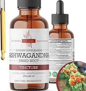 Organic Ashwagandha Liquid Drops, Ashwagandha Root Tincture, Ashwagandha Extract Herb Supplements - 2 Fl Oz
