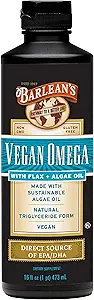 Barlean's Vegan Omega Liquid Flax and Algae Oil Plant Based EPA DHA Supplement from Algal Oil and Organic Flaxseed, Omegas 3 6 and 9 Fatty Acid Supplements, 16 Ounces