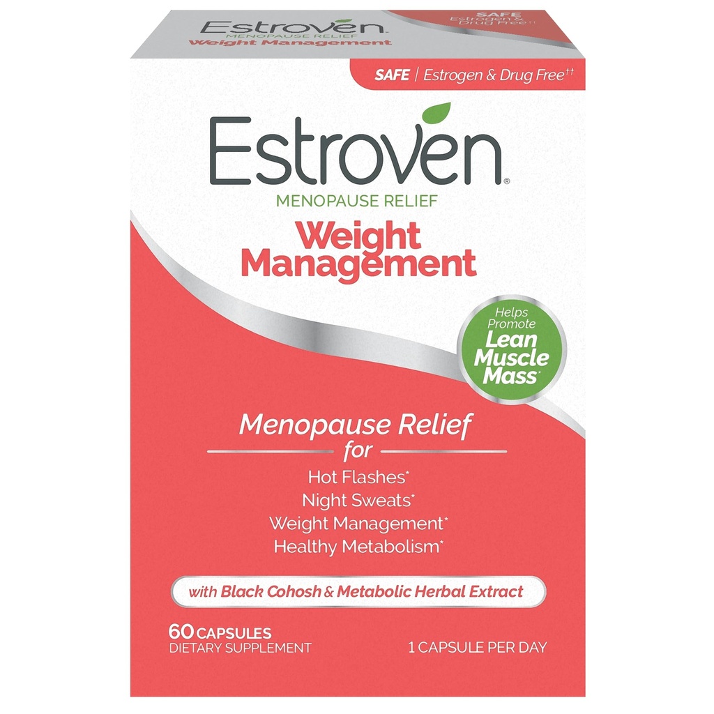 Estroven Weight Management for Menopause Relief - 60 Ct. - Clinically Proven Ingredients Help Manage Weight, Provide Night Sweats & Hot Flash Relief - Drug-Free & Gluten-Free