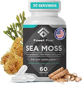 Fossil Fuel- Organic Superfood for Energy, Digestive Health, Immune Support, and Inflammation Relief - Packed with Essential Nutrients and Minerals, Sea Moss (60 Capsules)