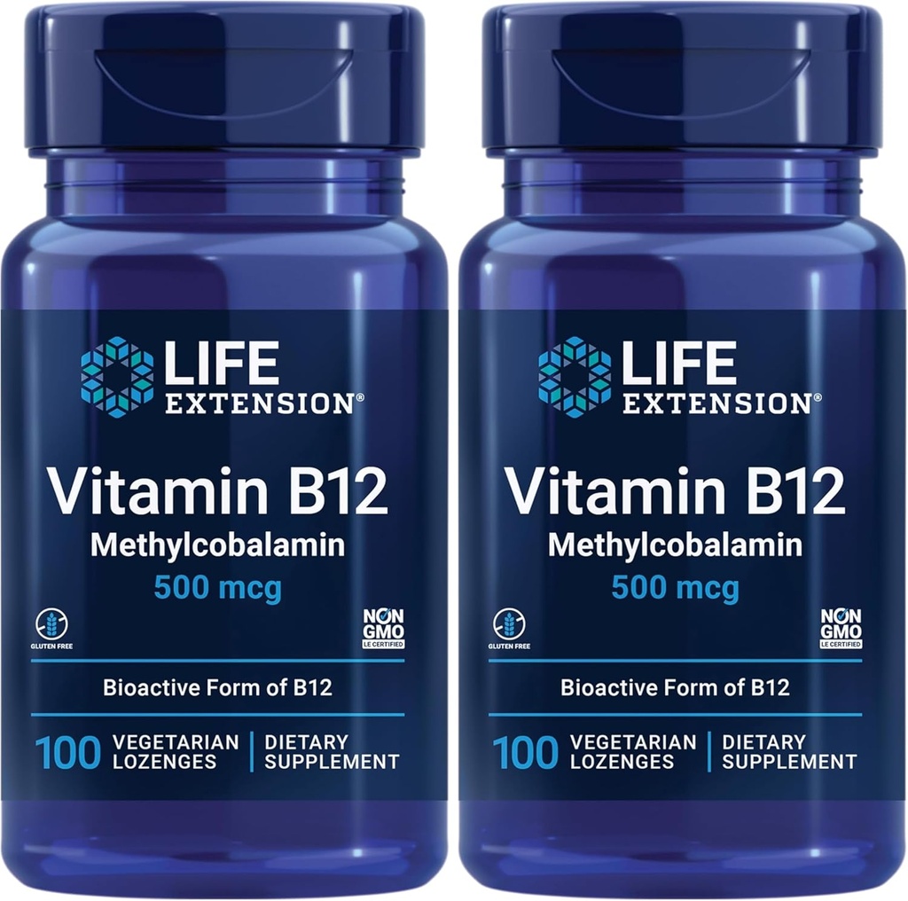 Extensión de la vida Vitamina B12 Metilcobalamina 500mcg - Vitamina B12 Suplemento para la Energía General y la Salud del Cerebro - Azúcar Lozenges Vegetarianos Libres Disuelve en Su Boca - Una vez Daily - 100 Cuenta