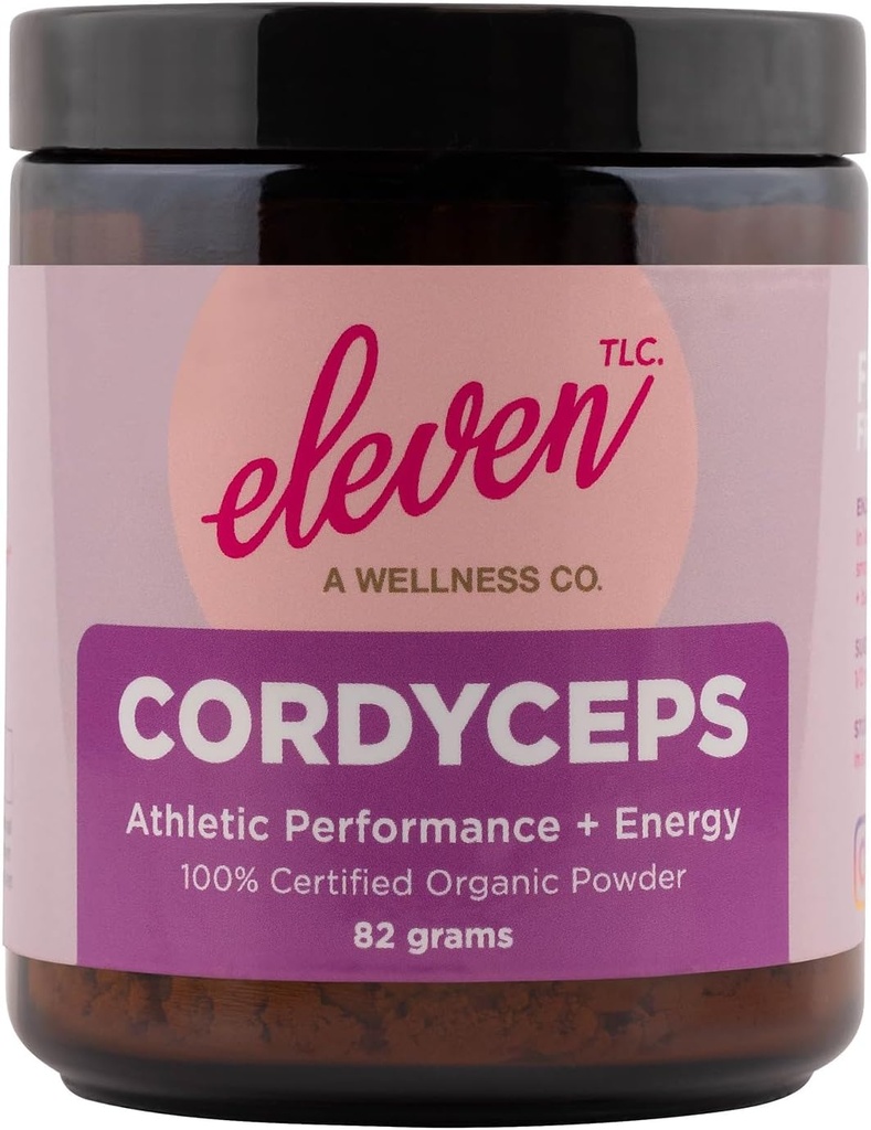 Eleven TLC - Cordyceps Mushroom Powder Superfood,100% Organic, Athletic Performance + Energy, US Grown - 3rd Party Tested, GMO Free Non - Reactive Glass, Servings