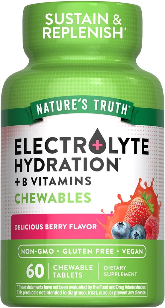 La verdad de la naturaleza Electrolyte Tablets  60 Conde ← Non-GMO & Gluten Free Chewable Supplement for Hydration ← Berry Flavor