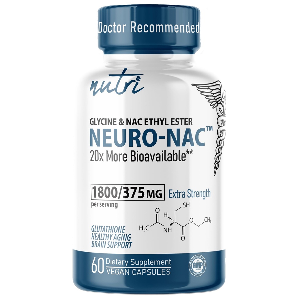 Fusiones de la naturaleza Neuro NAC Suplemento 375mg Fuerza extra con Glicina de 1800mg - Cisteine N-Acetil Ester - 20x Más Bioavailable Than NAC 600 mg - Boost Glutathione 10x Más Que Liposomal