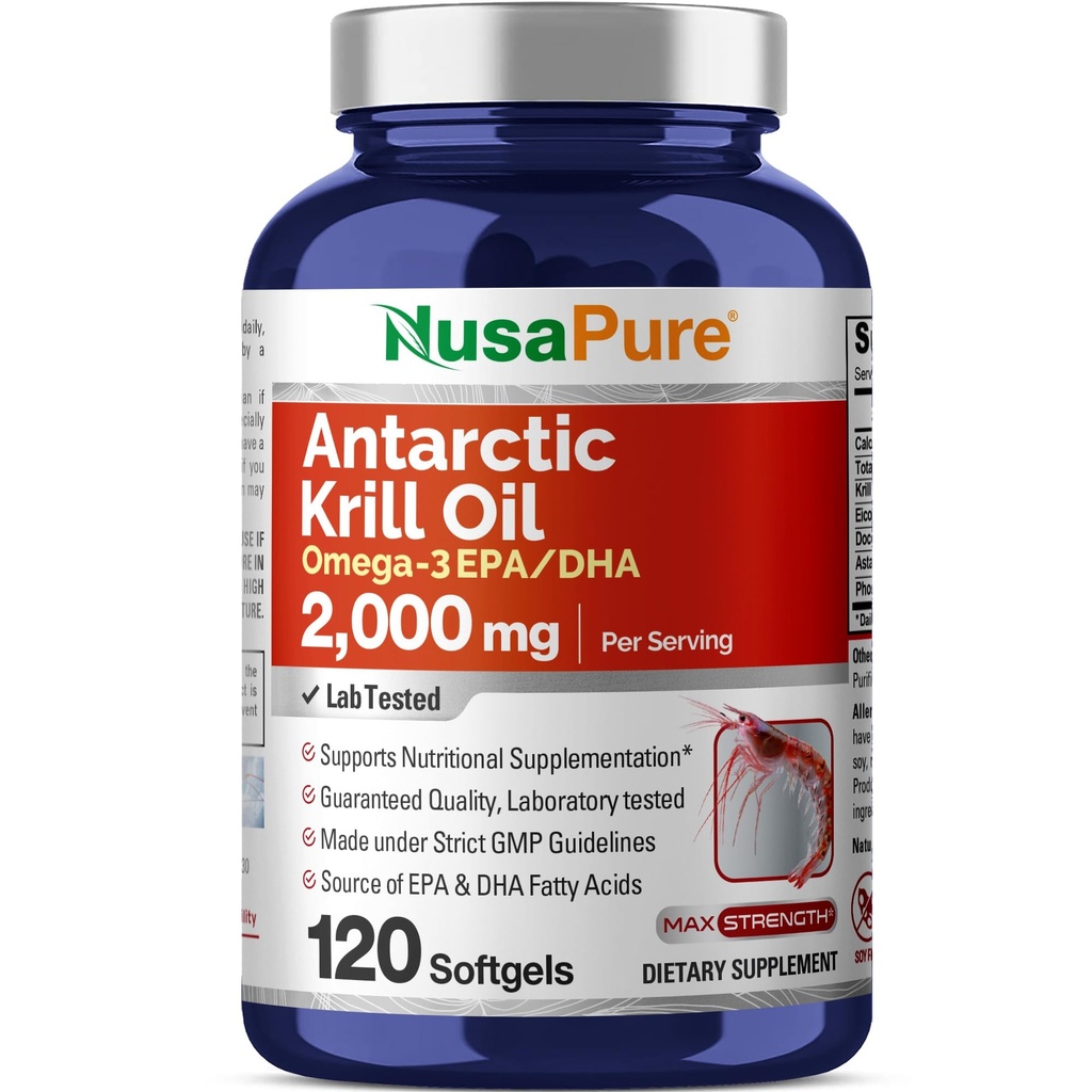 NusaPure Antarctic Krill Oil,2000 mg, 120 Softgels (Non-GMO, Soy Free)