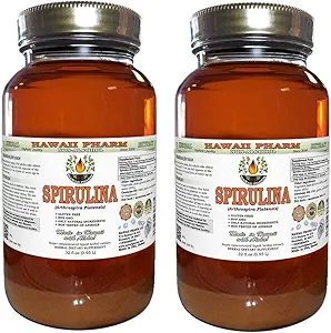 Extracto líquido libre de alcohol, Spirulina orgánica (Arthrospira platensis) Alga seco Glycerite Natural Herbal Suplemento, Hawaii Pharm, USA 2x32 fl.oz