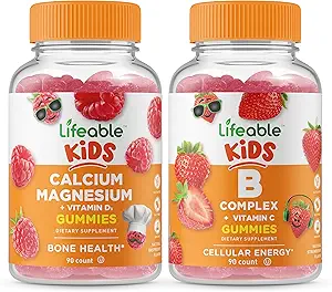 Niños de magnesio de calcio vivos + B Complejo Niños, Gummies Bundle - Gran Tasting, Suplemento de vitamina, Gluten Gratis, GMO Gratis, Chewable Gummy