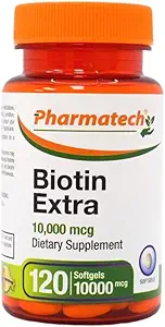 Biotina Vitamina para el Crecimiento del Pelo, Biotina 10000mcg, mejora la calidad de la piel y las uñas, vitamina B7, Suplemento para las mujeres, sin gluten, 120 Softgels