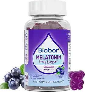 Natural Melatonin Gummy 10mg, Suplemento de somnolencia Gummies Vegan Dietary con vitamina B6 para Adulto (Blueberry, 60 Conde)
