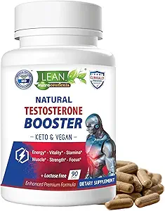 LEAN Nutra Testosterona Booster para Hombre – Suplemento natural vegano con Tongkat Ali, DHEA, Maca Root, Tribulus, Horny Goat Weed, Zinc, Boron, D-Aspartic Acid – Boost Strength, Energy, Muscle – 90 Caps