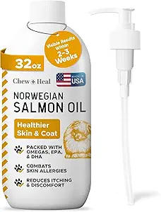 Aceite de salmón para perros y gatos, 32 oz - Suplemento Omega-Rich para la piel sana " , Soporte conjunto e inmunitario - Aceite de pescado integral líquido - Premium Pet Care, Made in USA