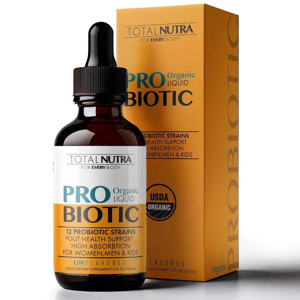 Liquid Probiotic for Women, Men, Kids, Toddler Probiotic: USDA Organic Probiotics, Vegan Probiotic Liquid & Alfalfa Blend + Acidophilus for Gut Health, Dairy Gluten Sugar Free, Non-GMO Oral Probiotics