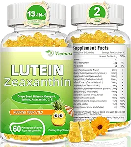 Lutein 20 mg con Zeaxanthin Gummies, Lutein y Zeaxanthin Suplementos con Vitaminas Oculares C, E, Bilberry para Salud Ocular - 120Cts