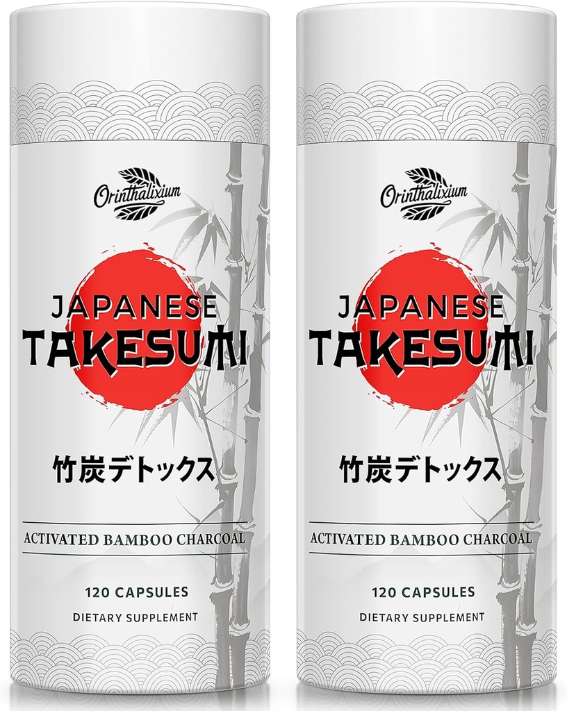 Takesumi Bamboo Charcoal 2000mg – Charcoal Activado de Bamboo para Max Absorption, Detox & Gut, 120 Vegan Capsules(2 Bottle)