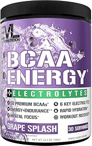 EVL BCAAs Amino Acids Powder - BCAA Energy Pre Workout Powder for Muscle Recovery Lean Growth and Endurance - Rehydrating Post Workout Recovery Drink with 6 Key Electrolytes - Grape Splash