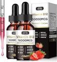 Vitamina B12 Liquid Drops Sublingual 10000 mcg, Triple B-12 Suplemento Complejo, Metilcobalamina Blend for Women &amp; Men, Mood & Energy Booster, Metabolism & Health Support, 2 Pack
