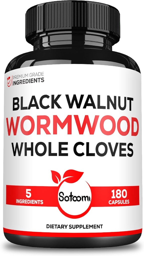 Satoomi 5 en 1 Wormwood Capsules Suplemento - Extracted from Black Walnut, Whole Cloves, Turmeric y Berberine HCl - Immune System &amp; Digestion Health - 180 Cuenta -90 Day Supply