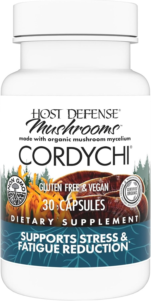Host Defense CordyChi Capsules - Energy &amp; Immune Support Supplement - Cordyceps & Reishi Mushroom Supplement for Relaxation &amp; Respiratory Support - Aids Against Tiredness - 30 Capsules (15 Servings)*