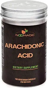 Ácido araquidonico noomadico (AA o ARA), 100 cápsulas TENIDO 250mg Cada uno, puede mejorar la masa muscular magra, potencia de salida y fuerza.