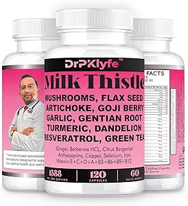Leche Thistle Capsules for Liver Detox &amp; Cleanse Support – with Dandelion Root, Resveratrol, Artichoke, Moringa, Silymarin – 120 Capsules (60-Day Supply)