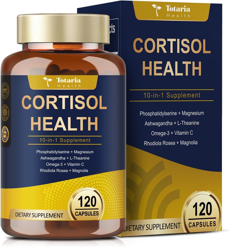 Totaria Cortisol Suplemento con Ashwagandha,Magnesium,Rhodiola Rosea,L Theanine,Hormone Balance for Women 120 Vegan Capsules (Pack of 1)