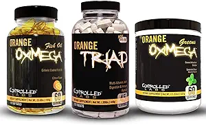 Aglomeración de LABS CONTROL Incluye 45 Actuaciones de Orang Triad, Orange Oximega Greens Spearmint, y 120 Ct Orange Oximega Fish Oil Softgels