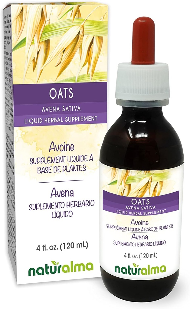 Naturalma Oats (Avena Sativa) Tops Alcohol-Free Tintura - 4 fl oz Liquid Extract in Drops - Herbal Supplement - Vegan