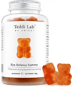 Unichi Eye Health Gummy, Lutein y Zeaxanthin Suplemento para la salud del ojo y la retina, Blueberry Flavour, 60 Con