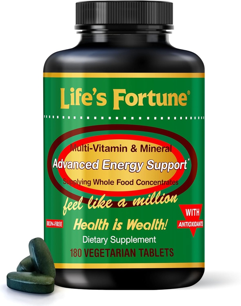 La Fortuna entera de la vida Alimentos Multivitamínicos &amp; Minerales, Suplemento de apoyo energético avanzado, Bienestar diario para hombres &amp; mujeres, aminoácidos, biotina, 180 Tabletas vegetarianas