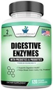 Enzimas digestivas más probióticos " Prebióticos, 120 cápsulas vegetarianas, para la digestión con Amylase, Bromelain, Papain, Lipase, Lactase, Protease, Papain, Cellulase, Vegan " Gluten Free, 2 Month Supply