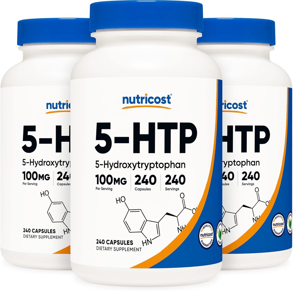 Nutricost 5-HTP 100mg, 240 cápsulas vegetarianas (5-Hydroxytryptophan) - No GMO & Gluten Free (3 botellas)