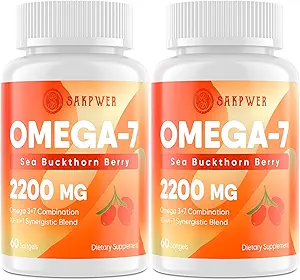 Omega-7 Sea Buckthorn Oil - con Omega-3 EPA/DHA Fish Oil, Cinnamomum, Fenugreek, ALA, Green Tea, Cayenne Pepper, Turmeric, Resveratrol, Black Pepper - Gluten-Free, 2Pack