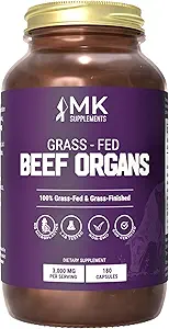 MK Supplements Grass Fed Beef Organ Supplement, Supports Whole Body Wellness, Nature Identical Blend of Liver, Heart, Spleen, Kidneys, Pancreas, Freeze-Dried, Non-GMO, 45 Servings (3,000 mg Cada)