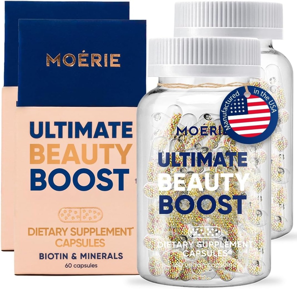 Moerie Hair Growth Supplement for Women &amp; Hombres - Hair Skin and Nails Vitaminas con Biotina, Q10 & Minerals - Para elgador, Tratamiento de la pérdida de pelo más completo - Advanced Beadlet Delivery System - 120 Pills