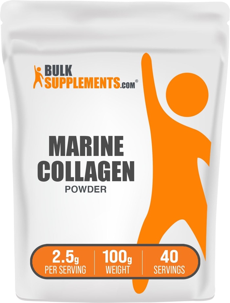 BulkSupplements.com Marine Collagen Powder - Marine Collagen Peptides Suplemento, para el cabello, la piel, " Nails - Hydyrolyzed " Gluten Free, 2.5g por Serving, 100g (3.5 oz) (Pack of 1)