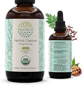 HerbEra Herbal Cleanse Organic Alcohol-Free Tincture ← Detox y Cleanse Fórmula, Extracto Suplemento Silencio Orgánica Wormwood Herb, Black Walnut Hull, Cloves Flower Buds