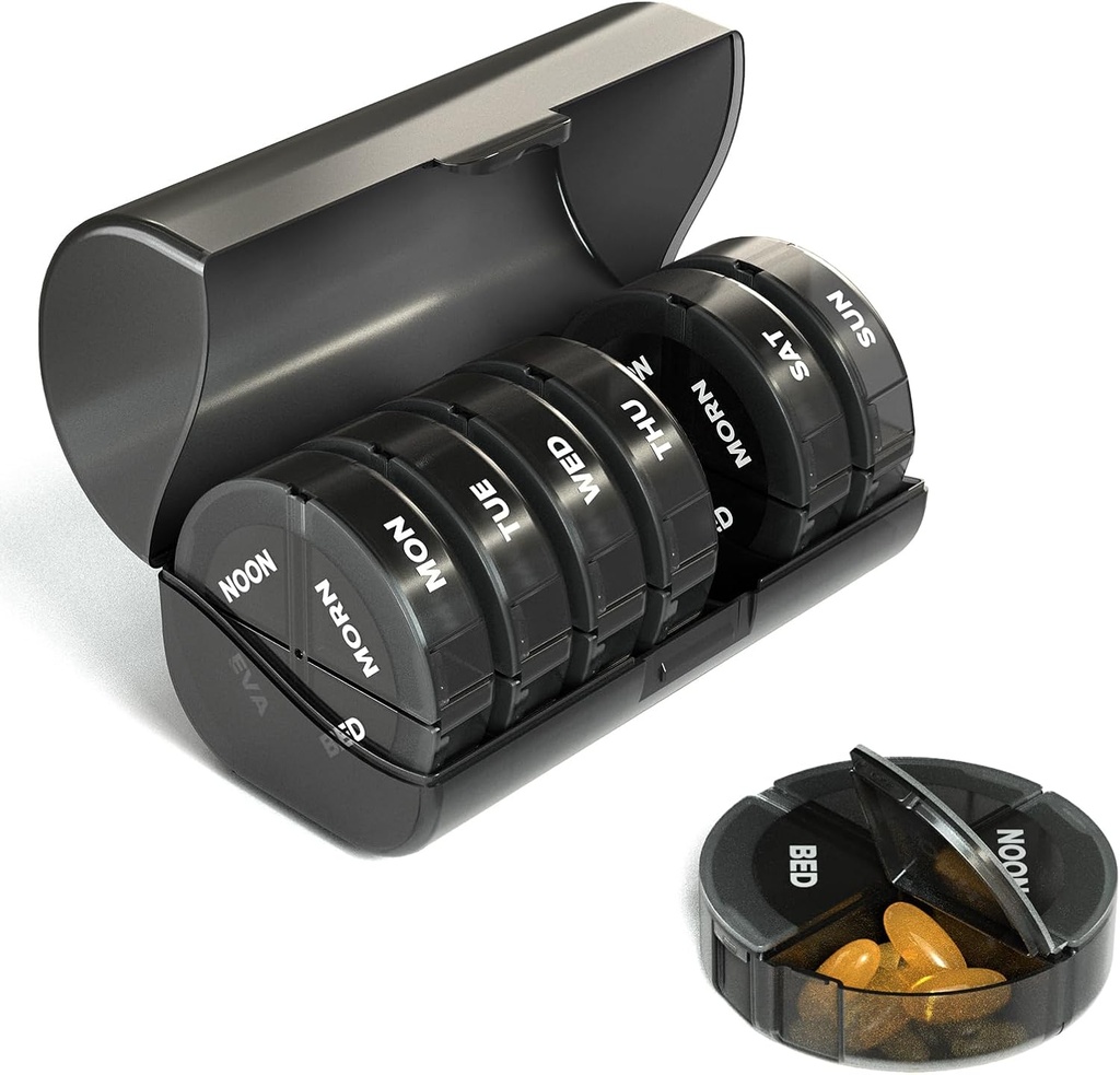 Sukuos Organizador semanal de píldoras 4 veces al día, extra grande de 7 días caja de píldoras, coloridas vitaminas cajas de tenedor para aceite de pescado, vitamina, medicamentos, suplementos