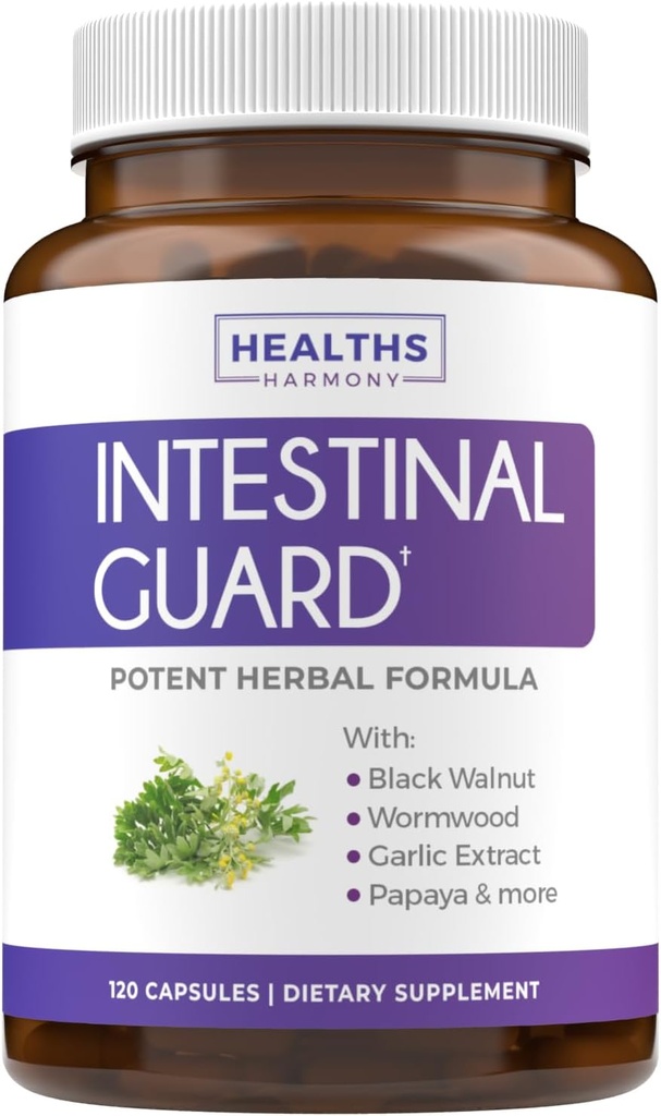 Intestinal Guard (No-GMO) Mantener la salud intestinal - Potent Natural Formula with Wormwood, Black Walnut, Goldenseal, Pau D'Arco, Clove, Garlic, More - All In One Supplement -120 Capsules (No Pills)