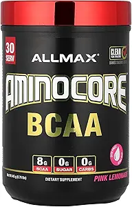 ALLMAX Nutrition AMINOCORE BCAA – 8G BCAAs – 100% Pure Branch Aminoácidos encadenados – Gluten Free - Pink Lemonade - 315 Gram