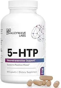 5-HTP - 200mg 5HTP Suplemento (5-Hydroxytryptophan) para apoyar a Mood Plus Sleep*, Stress Relief*, 60 cápsulas - 30 Day Supply, Made in USA