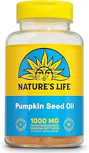 Nature's Life Pumpkin Seed Oil Supplement - Source of Omega 3 6 Essential Fatty Acids and Antioxidants - Cold Pressed from Organic Pumpkin Seeds - Vegan, 60-Day Guarantee, 90 Servings, 90 Softgels