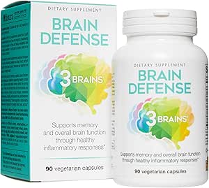 3 Cerebros de Factores Naturales, Defensa del Cerebro, Apoyo Función de Memoria y Cerebro, Suplemento Dietario, Vegetariano, 90 Capsules (30 Servimientos)