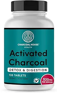 Charcoal House Chewable Tablas de carbón activadas para adultos ← Natural, Vegan, No Gluten Libre Silencio para dientes, estómago, Gas &amp; Nausea ← USP Food Grade tención 135 ct.