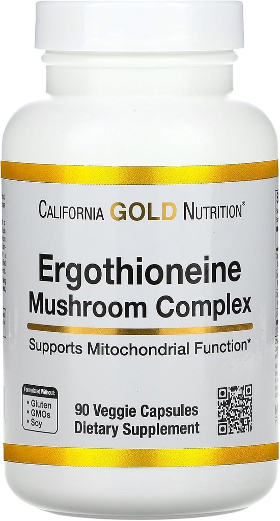 California Gold Nutrition Complejo Ergothioneine Mushroom con Maitake Orgánico, Oyster Orgánico, Mane Mushroom de León Orgánico Extractos y L-Ergothioneine, 90 Veggie Capsules