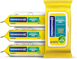 Preparación H Hemorrhoid Flushable Wipes with Witch Hazel for Skin Irritation Relief - 48 Cuenta (Pack of 4)